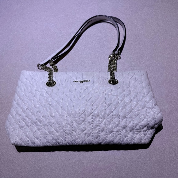 Karl Lagerfeld Quilted White Shoulder Bag with Gold Chain - Picture 2 of 4